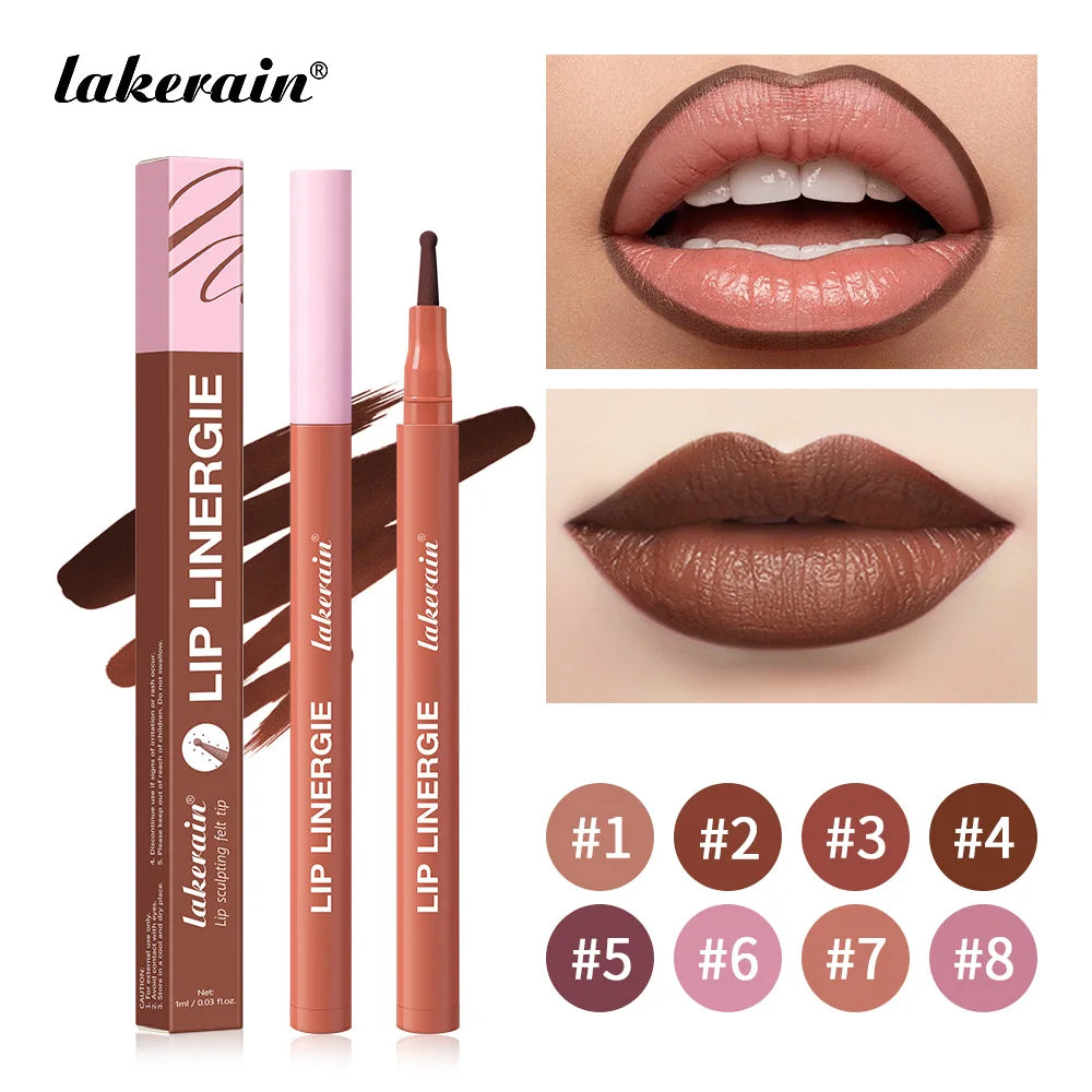 Lakerain Lip Liner Waterproof Transfer-proof Long-lasting Wear Pen Style Felt Head Design Blendable Lip Liner Stain Pen