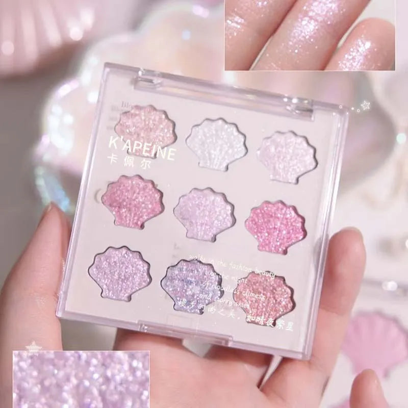 Shell Fairy Pearlescent Eyeshadow Palette Aurora Peach Shimmer Sparkling Sequins Pearl Eyeshadow Highlighter Bright Shiny Makeup