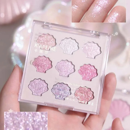Shell Fairy Pearlescent Eyeshadow Palette Aurora Peach Shimmer Sparkling Sequins Pearl Eyeshadow Highlighter Bright Shiny Makeup