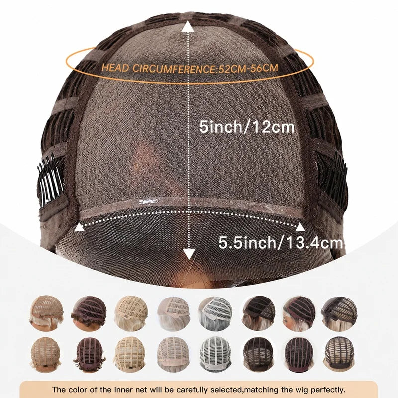 MONO Glueless Bob Wig for Women Ash Brown Highlight Synthetic Hair Middle Part Natural Scalp Lightweight Breathable