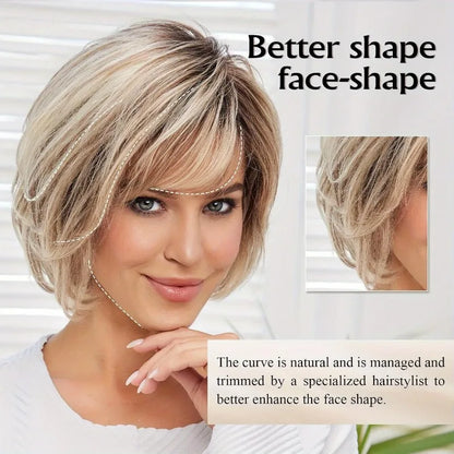 Highlighted bob short straight hair synthetic wig, suitable for white women's daily wear wig accessories