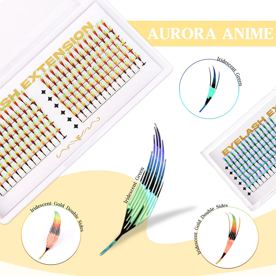 AGUUD Color Shiny Comic Spire Lashes Extension Manga Style Holographic Feather Lash Natural Soft Tinsel Anime Lash for Christmas
