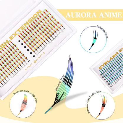 AGUUD Color Shiny Comic Spire Lashes Extension Manga Style Holographic Feather Lash Natural Soft Tinsel Anime Lash for Christmas
