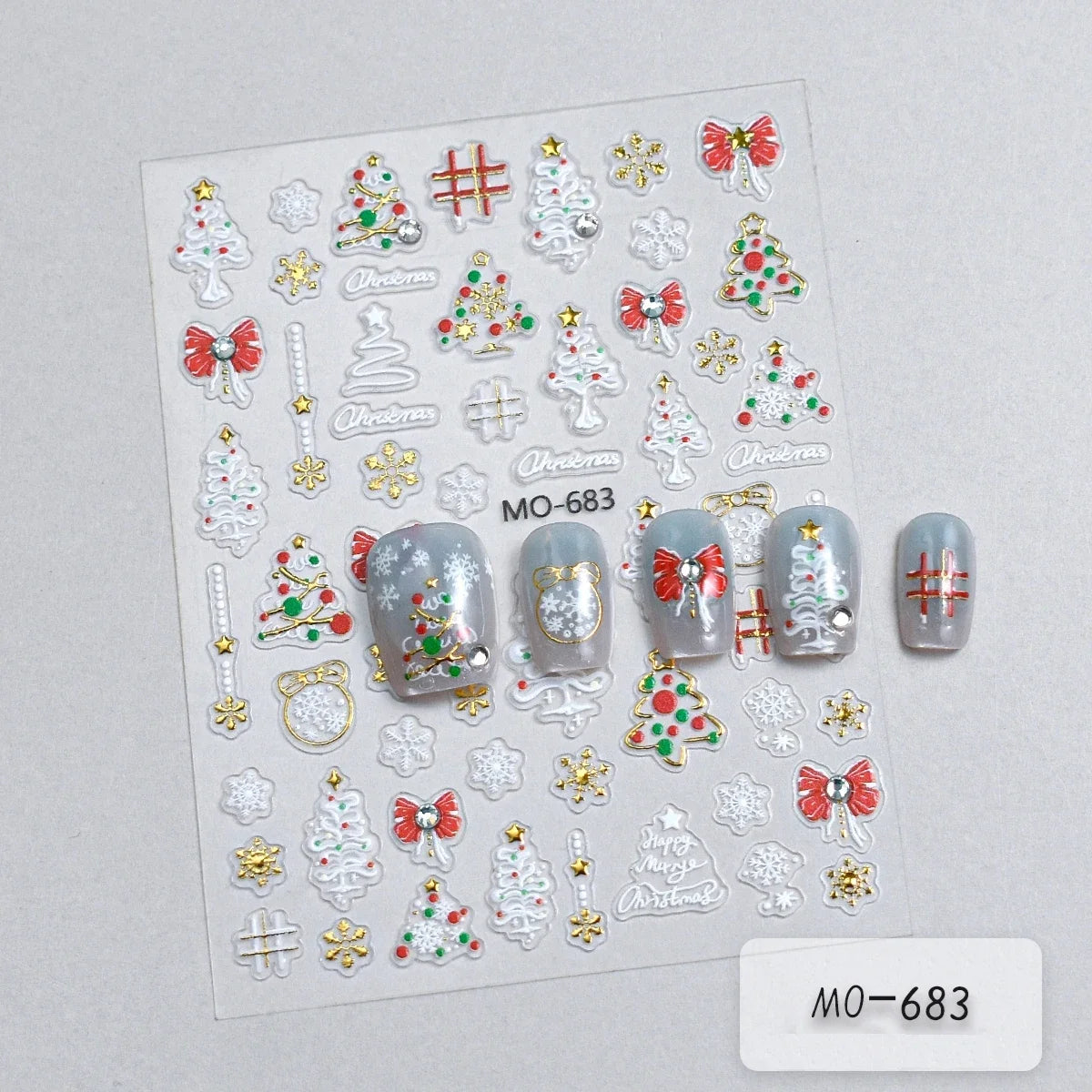 2 to 12 Sheets 5D Gold Silver Christmas Nail Decals Crystal Rhinestone Snowflake Xmas Tree Self Adhesive Nail Art Stickers