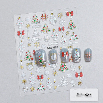 2 to 12 Sheets 5D Gold Silver Christmas Nail Decals Crystal Rhinestone Snowflake Xmas Tree Self Adhesive Nail Art Stickers