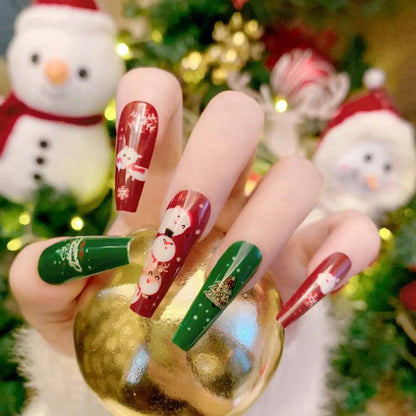 24Pcs/set Christmas Snowflake Christmas False Nails Nail Supplies Elk Pattern Christmas Fake Nails DIY Nail Accessories