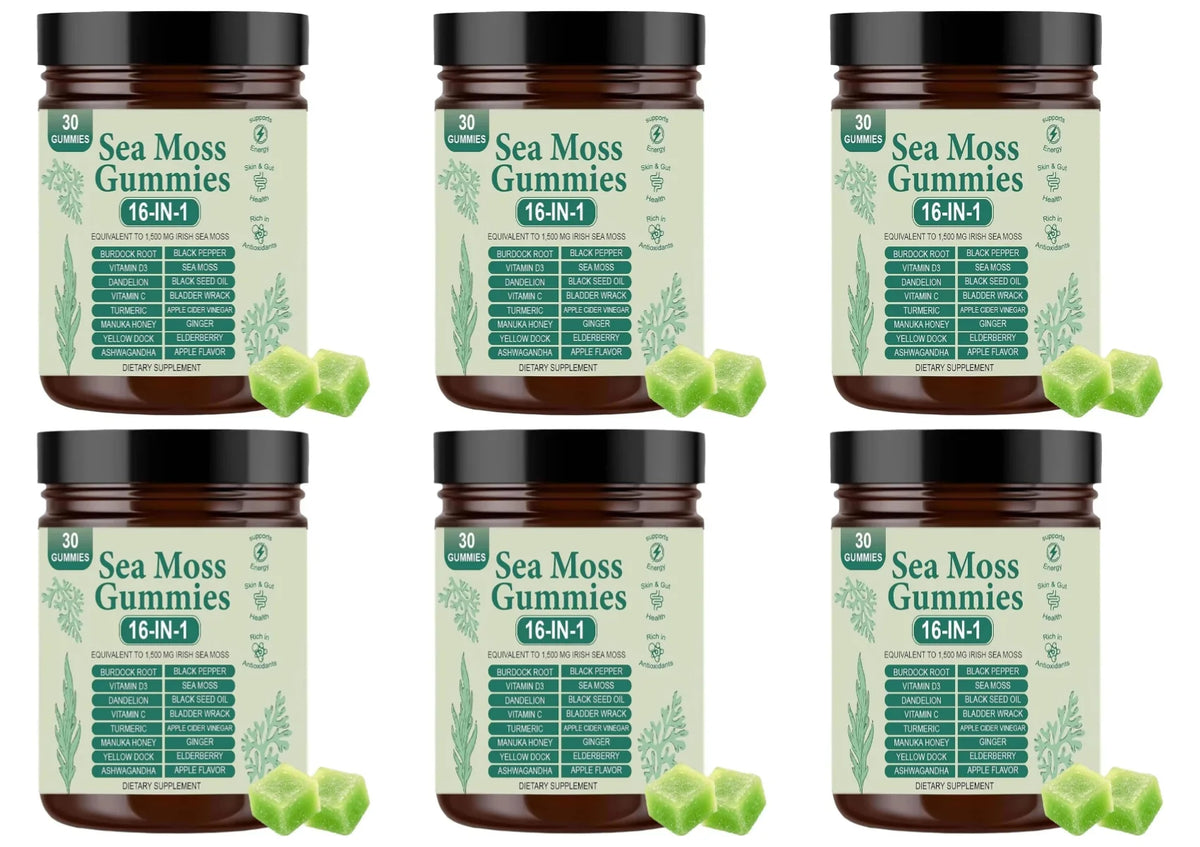 Irish Sea Moss Gummies 1500mg Equivalent 16 in 1 Botanical Blend,Support Digestion&Mood,Antioxidant Protection,Apple Flavor,30Ct