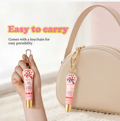 Strawberry Scent Lip Gloss Duo Combo with Keychain Long Lasting Nourish Plumper Lip Cosmetics Christmas Gift