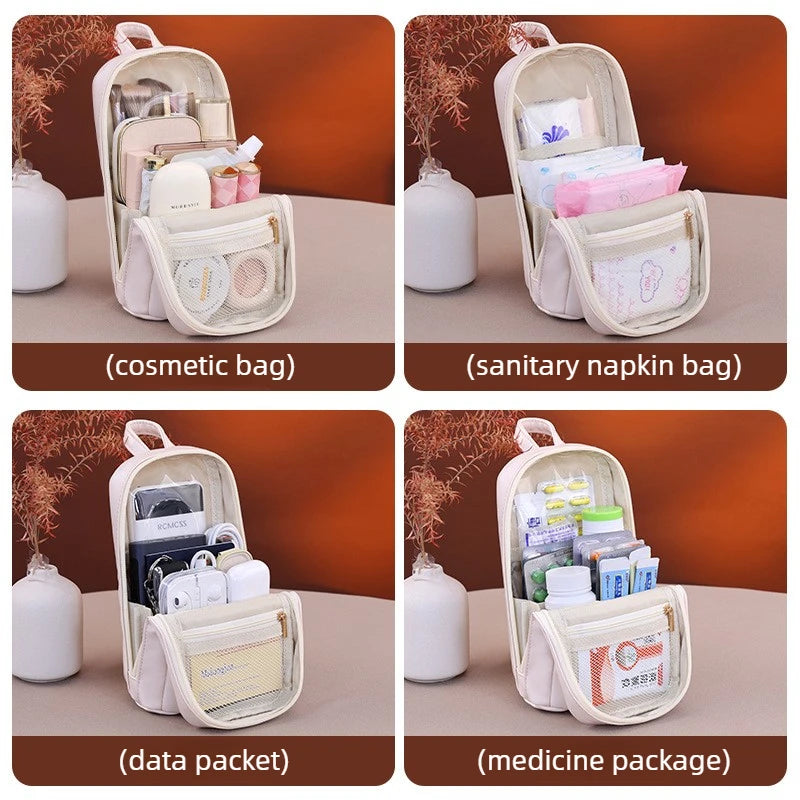 Stand-Up Flap Cosmetic Pouch Portable for Business Trips Makeup Bag Medicine Storage Pouch PU Makeup Brush Storage Cosmetic Bags