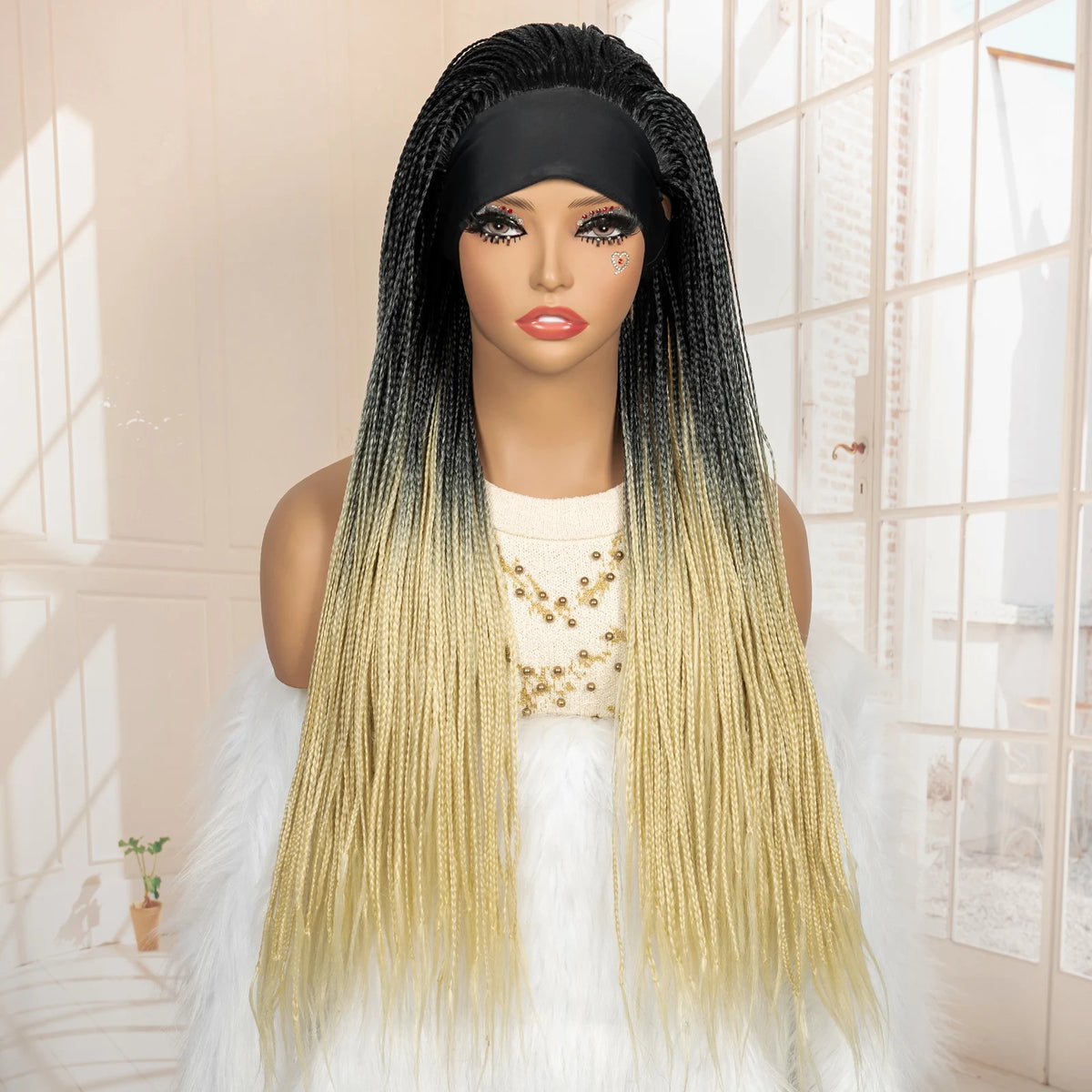 Full Machine Made Braided Wigs with Headband 30 Inches Colored Synthetic Braiding Wigs with Hair Band for Black Women