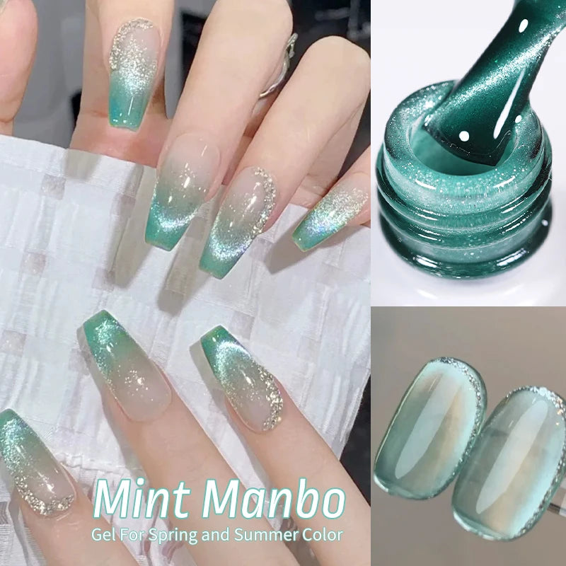BORN PRETTY 10ml Rainbow Glass Cat Magnetic Nail Gel Polish Sparkling Double Light Reflective Glitter Colorful Laser Varnish