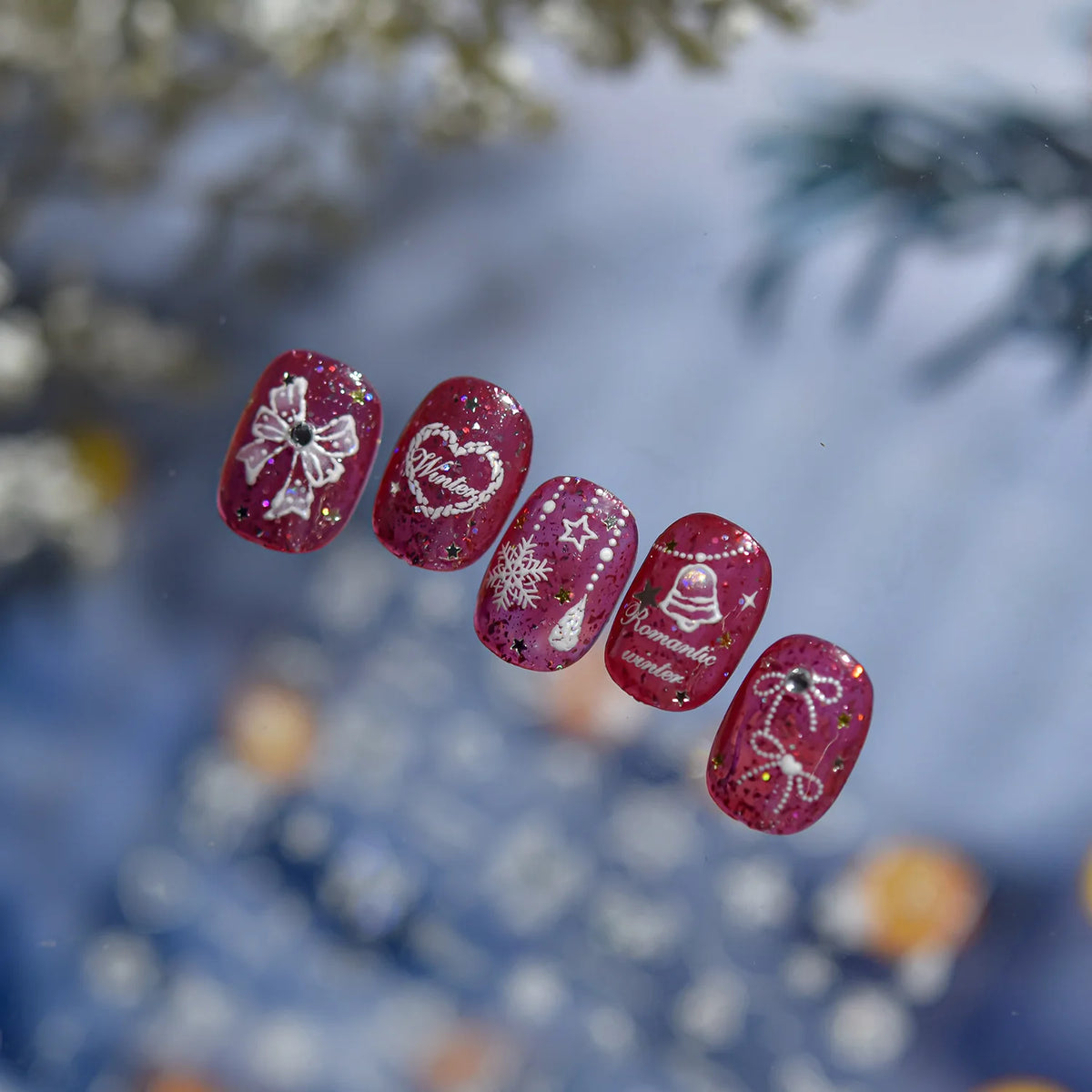 White Snowflake Red Bowknot Nail Art Sticker Adhesive High Quality Winter DIY Nail Art Decal Foil Decoration