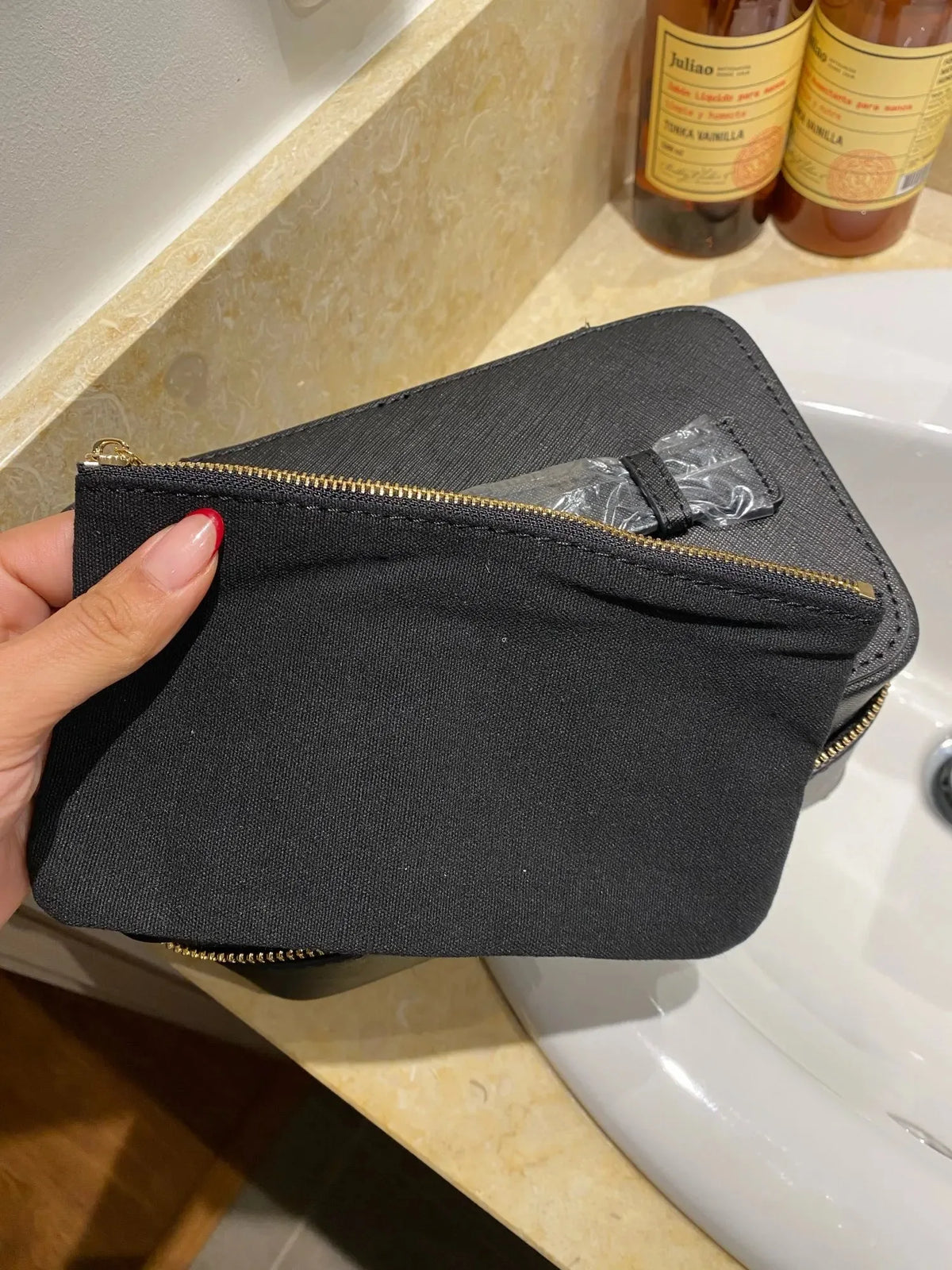 Ladies Saffiano Split Leather Travel Toiletry Case Bag Portable Hanging Makeup Organizer Box Dopp Kit Cosmetic Bag For Women