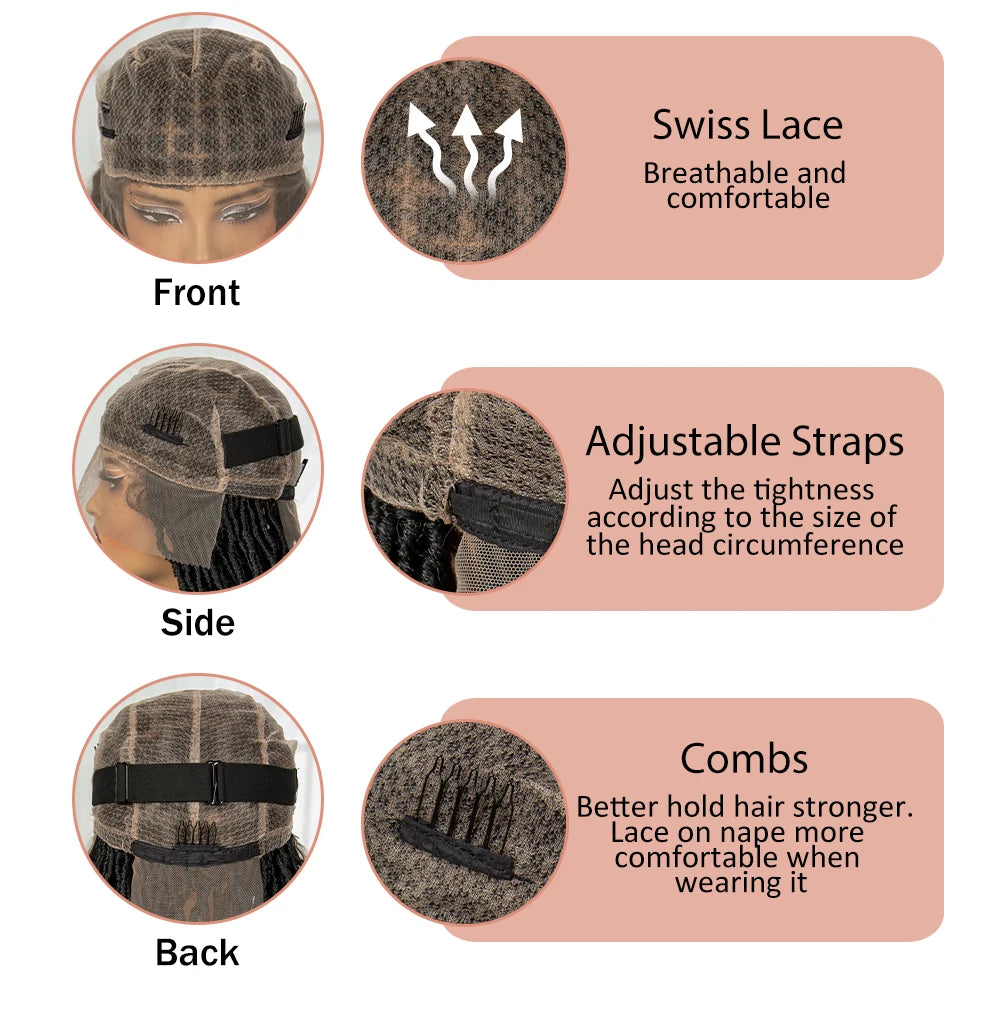 24Inch Full Lace Locs Braided Wigs with Baby Hair Lace Frontal Synthetic Braids Wigs for Black Women Natural HD Lace Braids Wigs