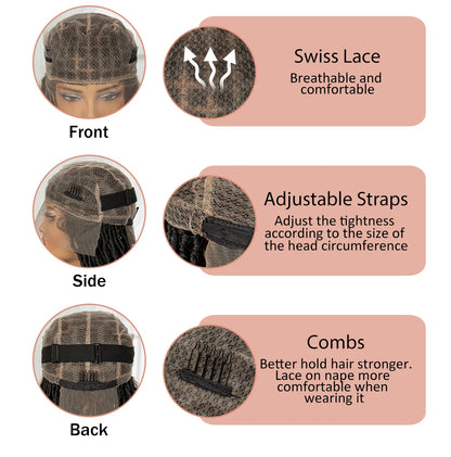 24Inch Full Lace Locs Braided Wigs with Baby Hair Lace Frontal Synthetic Braids Wigs for Black Women Natural HD Lace Braids Wigs