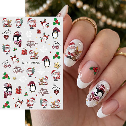 4pcs Cartoon Christmas Nail Art Stickers 3D Santa Penguin Star Reindeer Snowflake Nail Decals, DIY Nail Decorations Y2K Style