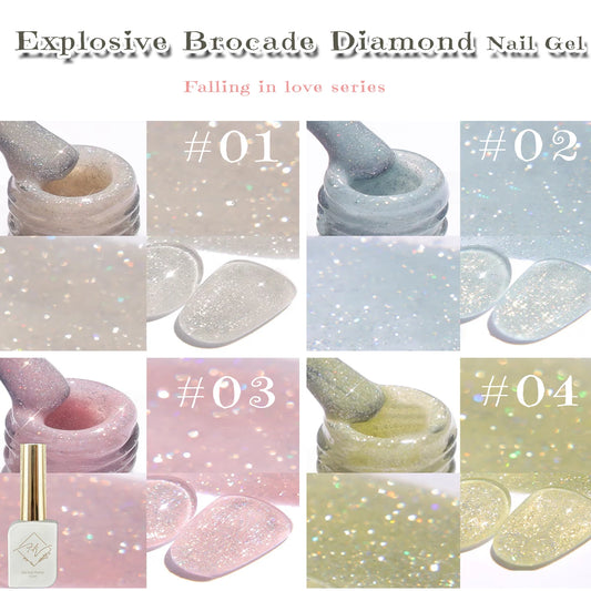 ZH 1-4Pcs 12ML Pink Blue White Green Color Series Ladybug Glitter Gel Nail Polish, Popular Yun Brocade Diamond Gel Polish