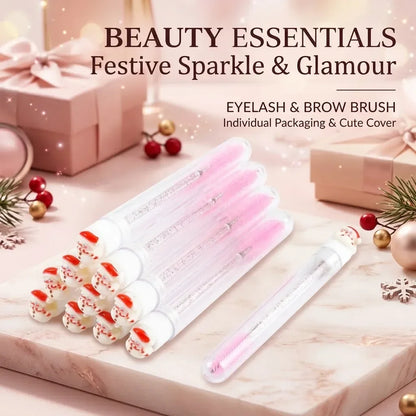 10pcs Christmas Eyelash Eyebrow Brush Precision Lash Comb Spoolie Extension Tool Ultra-Fine Makeup Brush Holiday Gift for Women