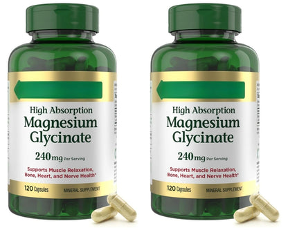 Magnesium Glycinate Capsules High Absorption Supports Muscle Relaxation Supports Bone Health 120 Capsules for Adults