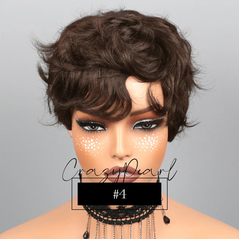 Short Pixie Cut Wig Black Human Hair Lace Front Wigs for Black Women Textured Layered Side Bang Natural Hairline Daily Work Styl