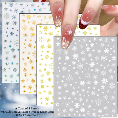 4 to 24 Sheets Xmas Snowflake Gold Silver Blue Holographic Self-Adhesive Winter Christmas Decor DIY Manicure Nail Art Stickers