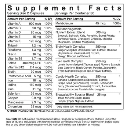 Daily Multivitamin and Trace Mineral Mixed Supplement - Natural, Non GMO, Vegetarian, Men's and Women's Multivitamins