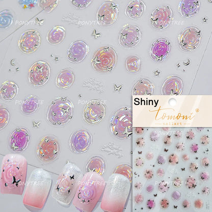 Gold Stamped Shell Conch Scallop Starfish Pearl 5D Embossed Self Adhesive Nail Art Stickers Delicate Ocean Style Manicure Decals