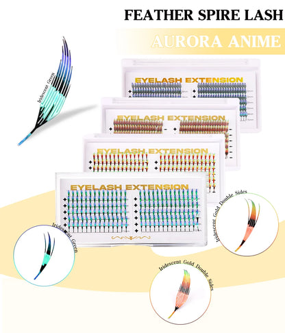 AGUUD Glitter Comic Spire Russian Volume Eyelash Extension Aurora Anime Feather Shape Premade Fan Lashes Christmas Makeup Cilia