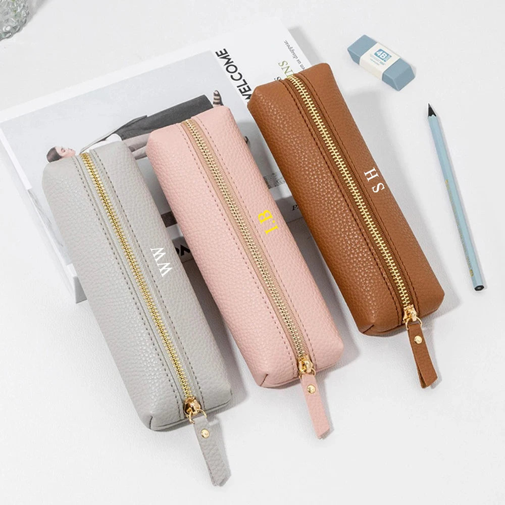 Custom Name Leather Makeup Pouch, Soft Portable Pen Bag Makeup Case, Multifunctional Storage & Travel Cosmetic Bag for Daily Use