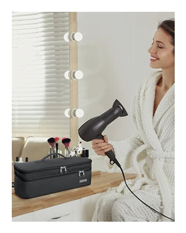 Hair Dryer Case Portable Hairdressing Tools Storage Bag Double Layer Travel Curling Iron Clip Brush Organizer Box, Carrying Cas
