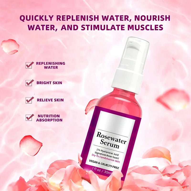 1/3 Pcs Rose Water Essence Serum 30ml Each Dry Combination Skin Facial Hydrating Moisturizing Essence Skincare Facial Serum for Women Daily Care