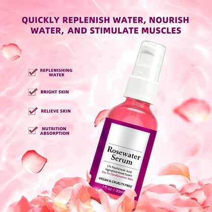 1/3 Pcs Rose Water Essence Serum 30ml Each Dry Combination Skin Facial Hydrating Moisturizing Essence Skincare Facial Serum for Women Daily Care
