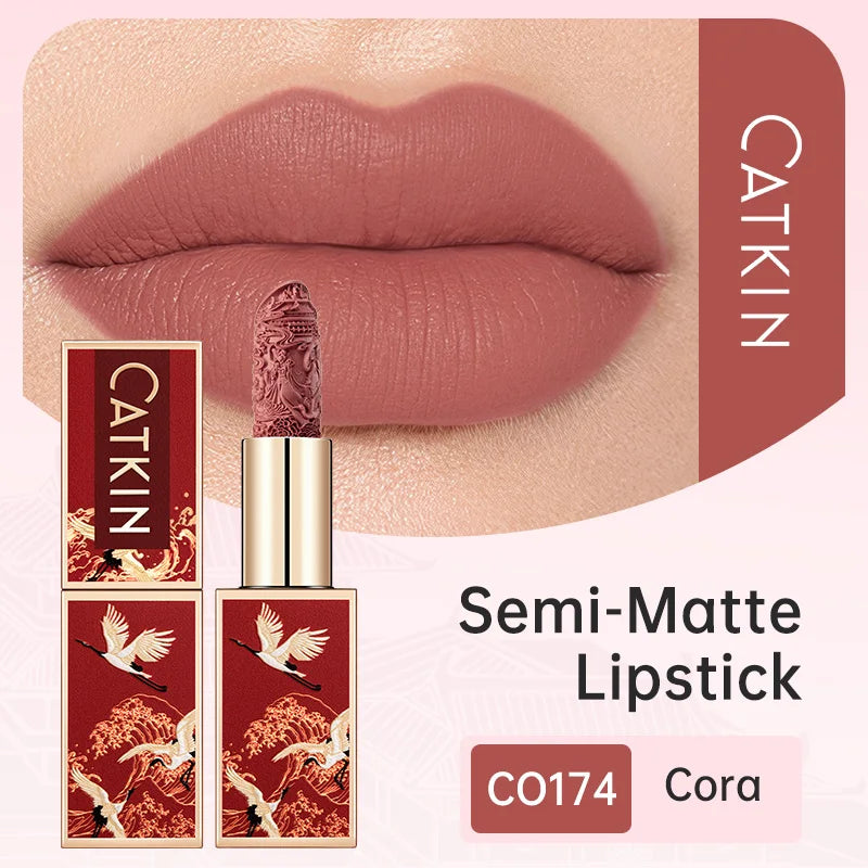 CATKIN Christmas Limited New Year's Lipstick for Lips CATKIN Moisturizing with Golden Glosses, Tone CP170 Crimson Pink, 3.6 G