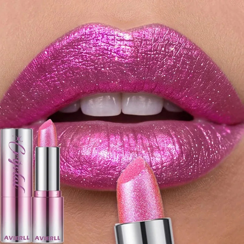 14Color Metallic Violet Lipstick Polarizing Pigment Diamond Glitter Lipgloss Waterproof Lasting Gold Pearl Shine Sexy Lip Makeup
