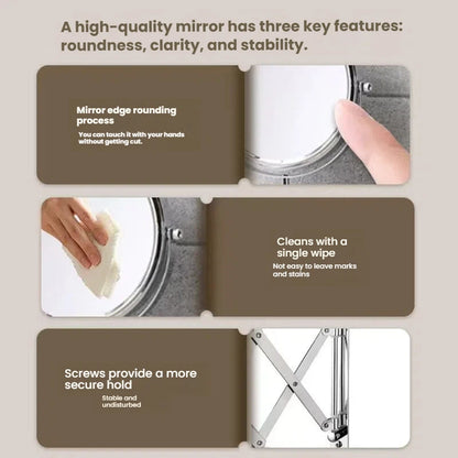 Stretchable Portable Hotel Bathroom Magnifying Makeup Mirror, Telescopic Folding Mirror, Self-Hanging Wall-Attached Double-Sided