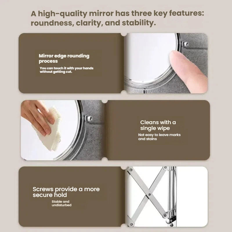 Stretchable Portable Hotel Bathroom Magnifying Makeup Mirror, Telescopic Folding Mirror, Self-Hanging Wall-Attached Double-Sided