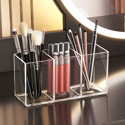 Transparent Makeup Organizer - Countertop Cosmetic Storage for Lipstick Brushes Makeup Brush Storage, Desktop Storage Pen Holder