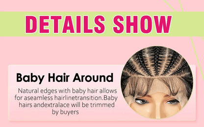 Cornrow Braided Curly Hair Wig Deep Wave Synthetic Hair Wigs with Baby Transparent 13x6 Lace Frontal 16in Hair Fits Black Women
