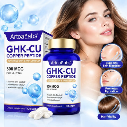 Liposomal GHK-Cu Copper Peptide 300mcg – Skin & Hair Anti-Aging Softgels with Biotin, Phytoceramides, Hyaluronic Acid 120 Count
