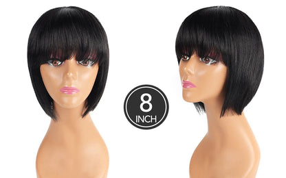 Human Hair Wigs with Bangs BOBO Wig Straight Short Bob Wig Human Hair Natural Color 14inch 150% Density Bob Wig