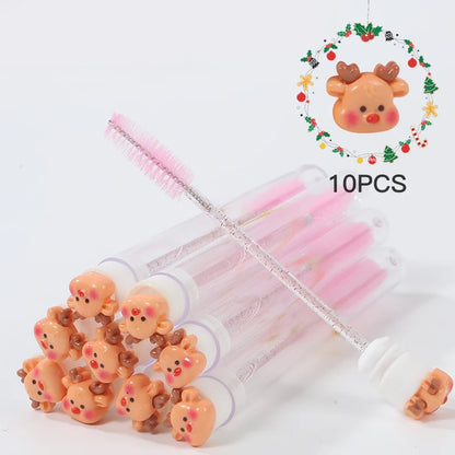 10Pcs Christmas Eyelash Brushes Set Santa Mascara Wand with Case Spoolie Eyebrow Comb Festive Makeup Tool Xmas Gift for Women