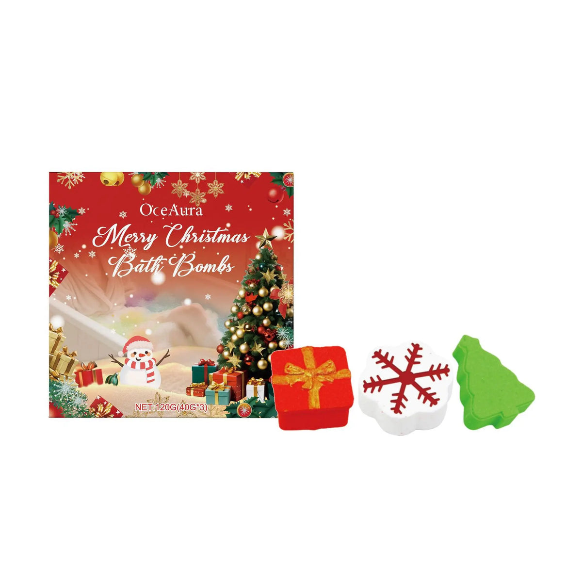 OceAura Christmas Bath Balls Holiday Gift Deep Cleaning Gentle Moisturizing Colorful Bubble No Residue Gift Box Bath Ball 120g