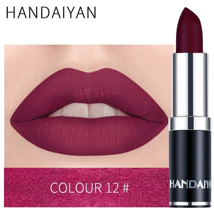 HANDAIYAN 12 Color Velvet Matte Lipstick Sexy Red Pink Lip Tint Non-stick Cup Lip Gloss Moisturizing High Pigment Lips Cosmetics