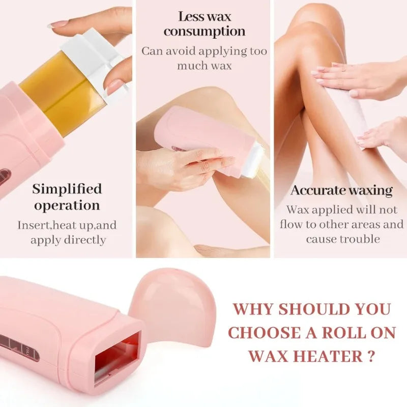 Women Home Hair Removal Kit Roll on Wax Warmer Honey Roller Wax Cartridge 100Pcs Depilatory Wax Strips Body Leg Arm Waxing Set