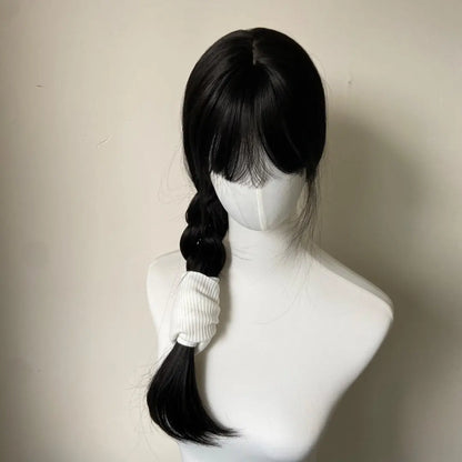 Black Wig with Bangs Long Straight Synthetic Wigs for Women 24inch Lolita Cute Natural High Temperature Fibers for Daily Use 가발