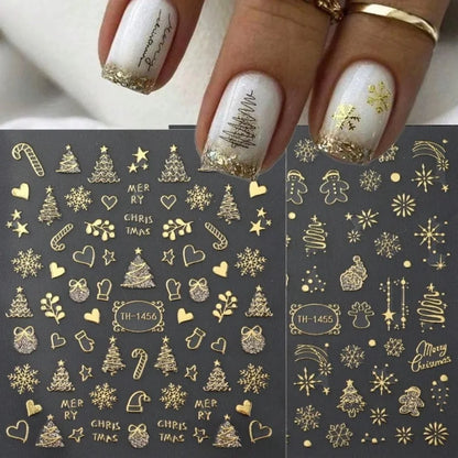 Christmas Nail Art Decoration Sticker Decorative Gold Christmas Balls, Winter Snowflake Trees, Candy-themed Self-adhesive