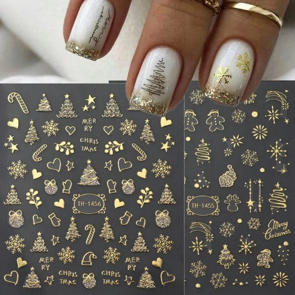 Christmas Nail Art Decoration Sticker Decorative Gold Christmas Balls, Winter Snowflake Trees, Candy-themed Self-adhesive