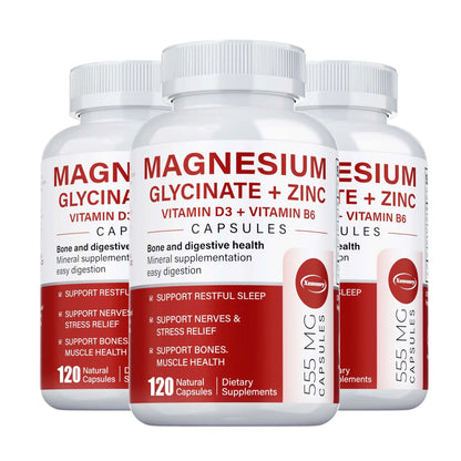 Magnesium Glycinate + Zinc - Improves Sleep Quality, Promotes Cardiovascular Bone and Heart Health, Promote Intestinal Digestion