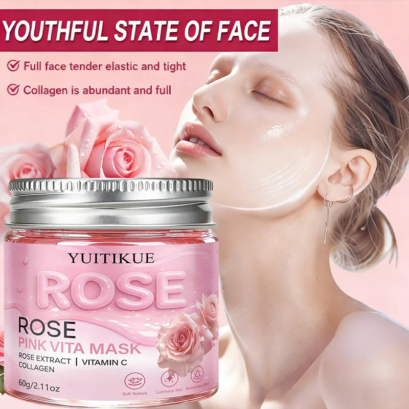 YUITIKUE Rose Pink Vita Mask | Rose Extract + Vitamin C & Collagen | For Luminous, Moisturized Skin 60g