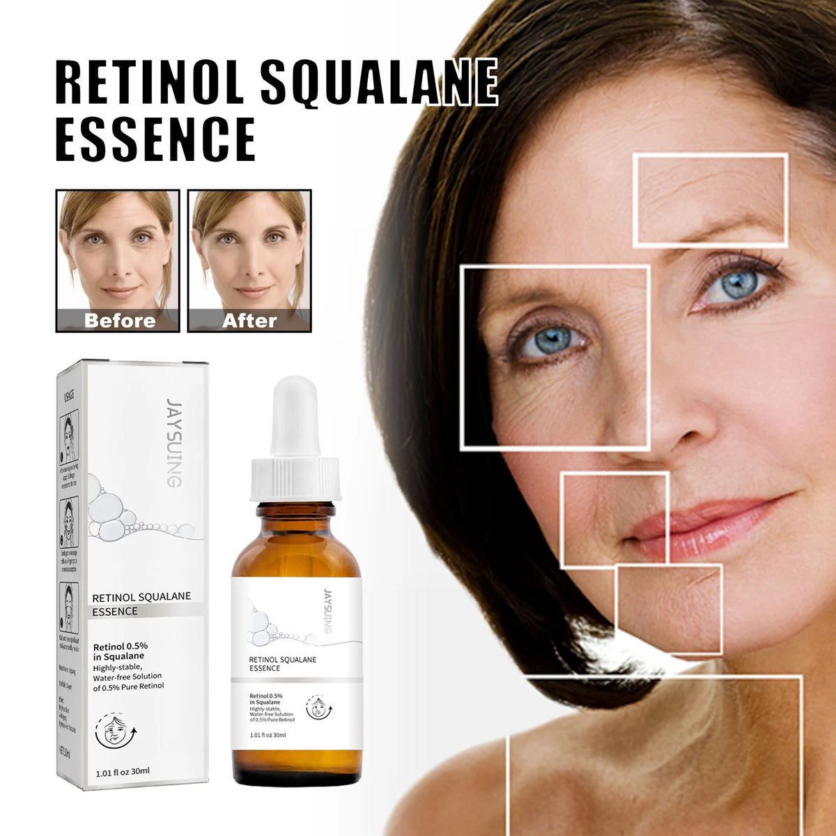 Retinol 0.5% Squalane Essence Wrinkle Remover Fade Fine Lines Anti-aging Moisturizing Whitening Firming Repair Skincare Serum